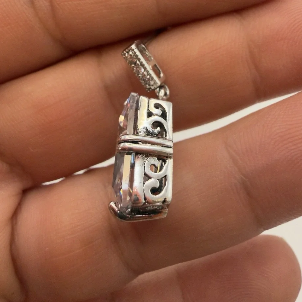 Vtg 925 STERLING SILVER Pierced Dangle Statement Earrings Rectangle CZ Signed N